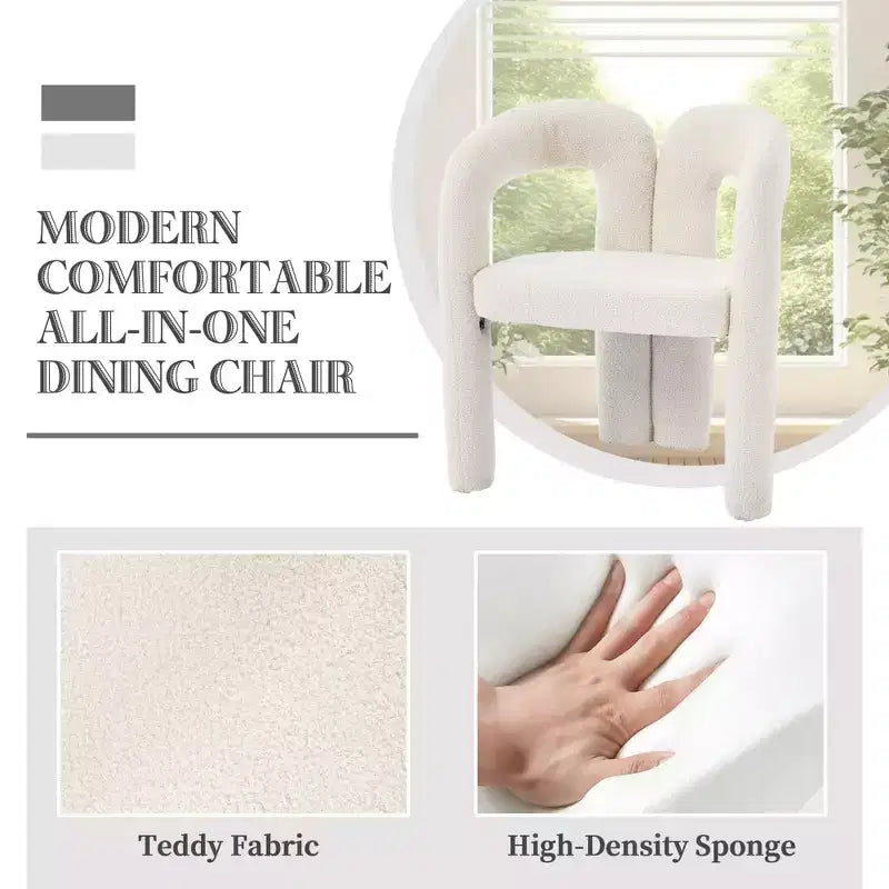 Chaise d'appoint moderne en chenille douce - Fauteuil barillet à dossier ouvert à 3 pieds - Ensemble de 2 chaises de salle à manger confortables (beige)