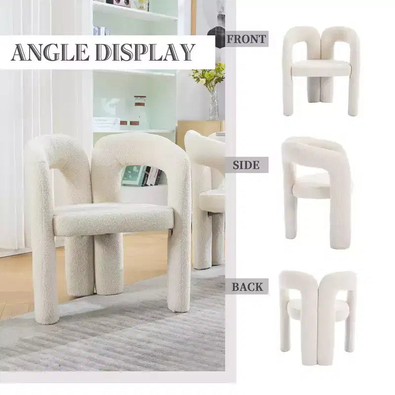 Chaise d'appoint moderne en chenille douce - Fauteuil barillet à dossier ouvert à 3 pieds - Ensemble de 2 chaises de salle à manger confortables (beige)