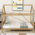 MAYEERTY Twin Rubber Wood Bed with House Frame Beige