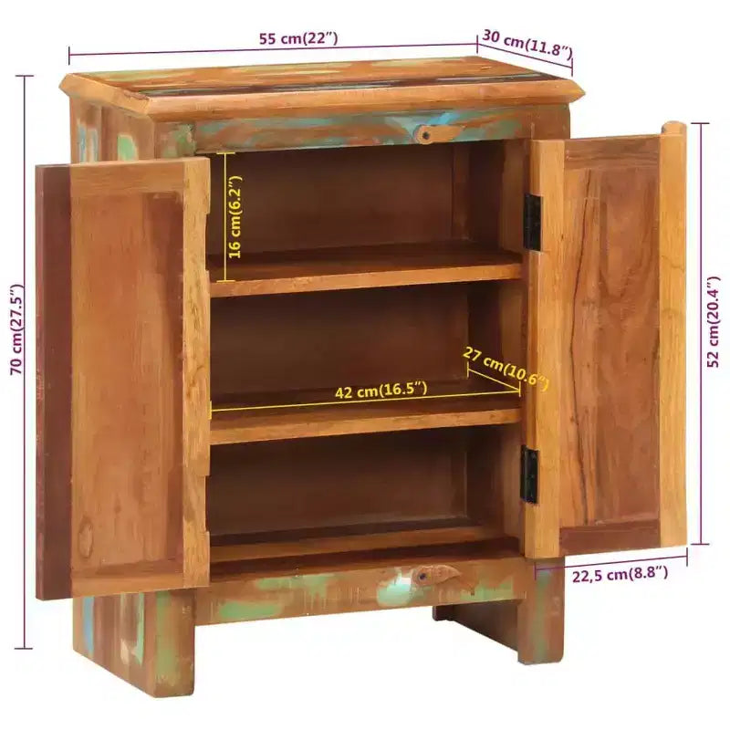 Buffet 2 portes 55x30x70 cm Bois massif de récupération