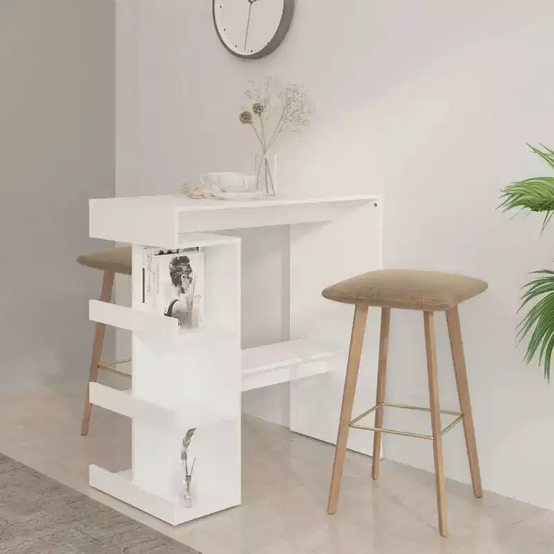 Table de bar chic et moderne avec étagère de rangement - Table de pub compacte 100x50x101,5 cm en bois d'ingénierie pour cuisine, salle à manger - Blanc