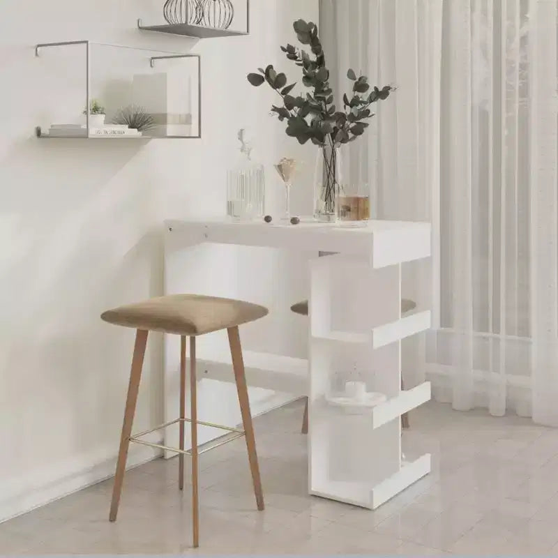 Table de bar chic et moderne avec étagère de rangement - Table de pub compacte 100x50x101,5 cm en bois d'ingénierie pour cuisine, salle à manger - Blanc