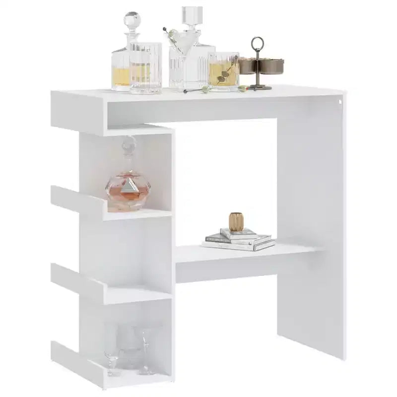 Table de bar chic et moderne avec étagère de rangement - Table de pub compacte 100x50x101,5 cm en bois d'ingénierie pour cuisine, salle à manger - Blanc