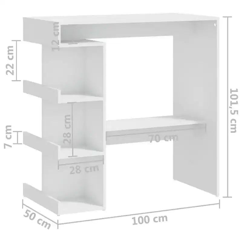 Table de bar chic et moderne avec étagère de rangement - Table de pub compacte 100x50x101,5 cm en bois d'ingénierie pour cuisine, salle à manger - Blanc