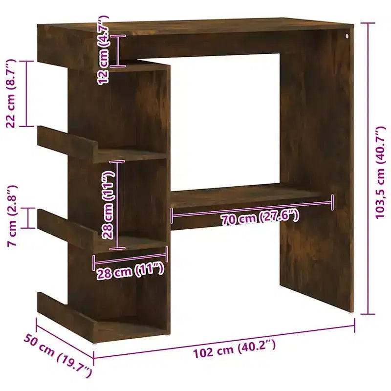 Table de bar en bois d'ingénierie chêne fumé 100 x 50 x 101,5 cm