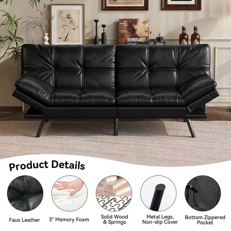Dyonery 71 Canapé Futon Convertible, Canapé Futon Moderne en Lin avec Coussin Détachable, Dossier et Accoudoirs Réglables