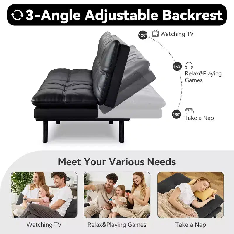 Dyonery 71 Canapé Futon Convertible, Canapé Futon Moderne en Lin avec Coussin Détachable, Dossier et Accoudoirs Réglables