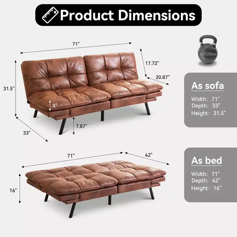 Dyonery 71 Canapé Futon Convertible, Canapé Futon Moderne en Lin avec Coussin Détachable, Dossier et Accoudoirs Réglables