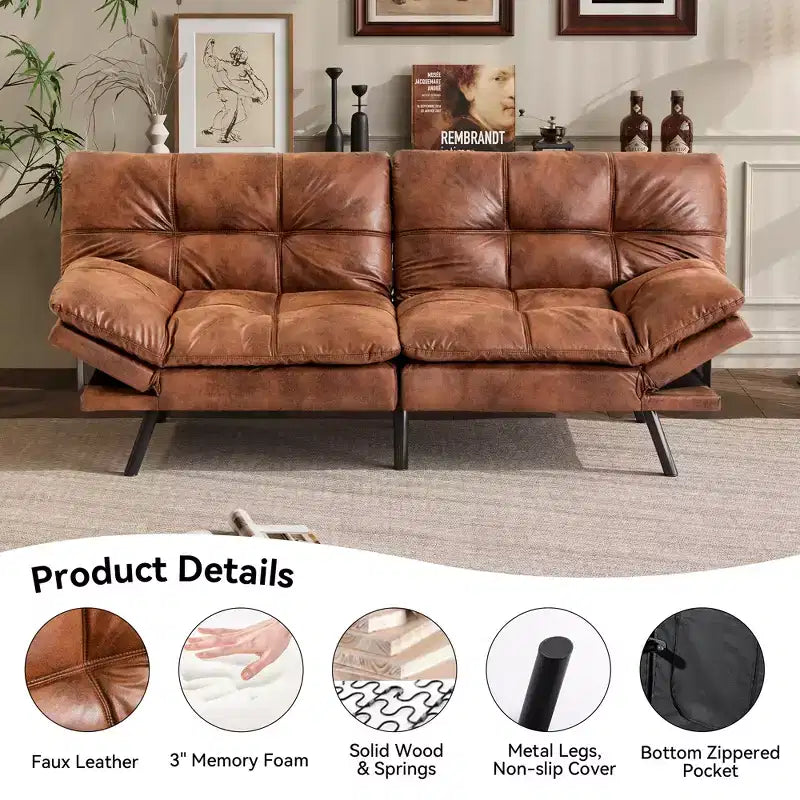 Dyonery 71 Canapé Futon Convertible, Canapé Futon Moderne en Lin avec Coussin Détachable, Dossier et Accoudoirs Réglables