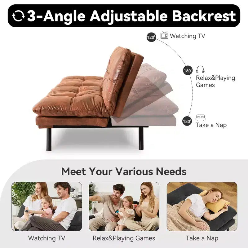 Dyonery 71 Canapé Futon Convertible, Canapé Futon Moderne en Lin avec Coussin Détachable, Dossier et Accoudoirs Réglables