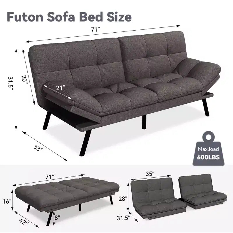 Dyonery 71 Canapé Futon Convertible, Canapé Futon Moderne en Lin avec Coussin Détachable, Dossier et Accoudoirs Réglables