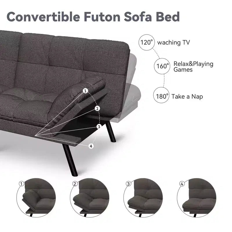 Dyonery 71 Canapé Futon Convertible, Canapé Futon Moderne en Lin avec Coussin Détachable, Dossier et Accoudoirs Réglables