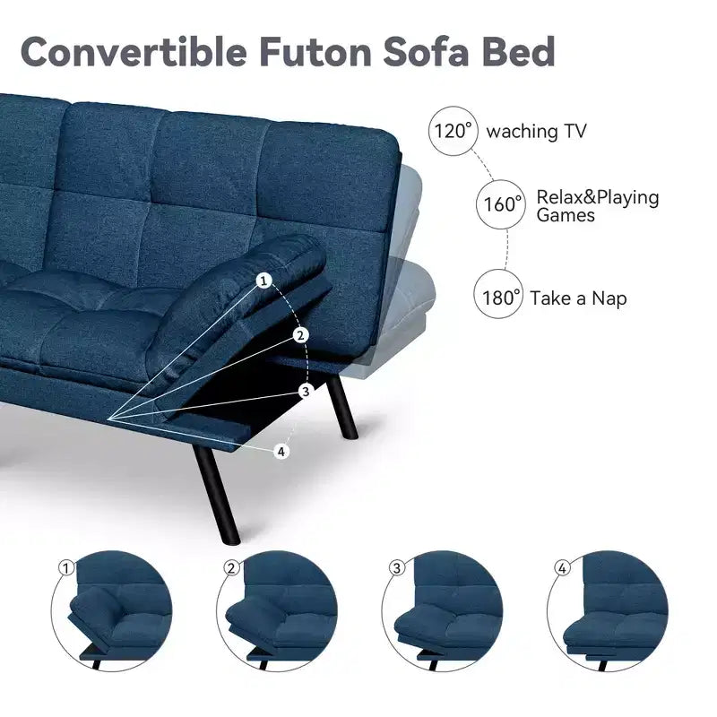 Dyonery 71 Canapé Futon Convertible, Canapé Futon Moderne en Lin avec Coussin Détachable, Dossier et Accoudoirs Réglables
