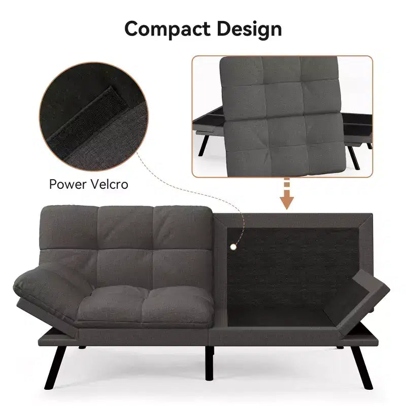 Dyonery 71 Canapé Futon Convertible, Canapé Futon Moderne en Lin avec Coussin Détachable, Dossier et Accoudoirs Réglables