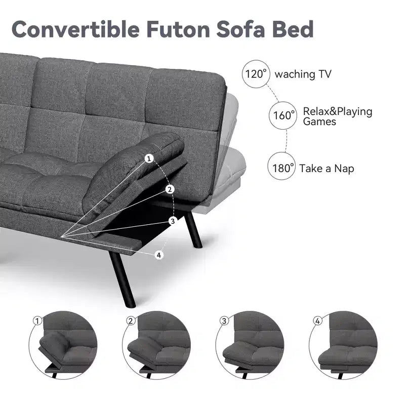 Dyonery 71 Canapé Futon Convertible, Canapé Futon Moderne en Lin avec Coussin Détachable, Dossier et Accoudoirs Réglables