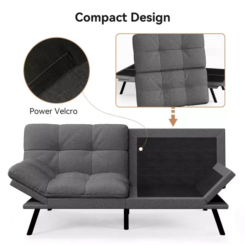 Dyonery 71 Canapé Futon Convertible, Canapé Futon Moderne en Lin avec Coussin Détachable, Dossier et Accoudoirs Réglables