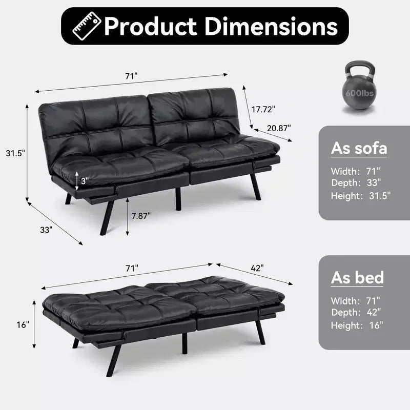 Dyonery 71 Canapé Futon Convertible, Canapé Futon Moderne en Lin avec Coussin Détachable, Dossier et Accoudoirs Réglables
