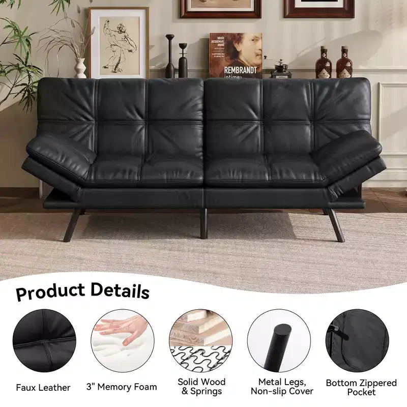 Dyonery 71 Canapé Futon Convertible, Canapé Futon Moderne en Lin avec Coussin Détachable, Dossier et Accoudoirs Réglables