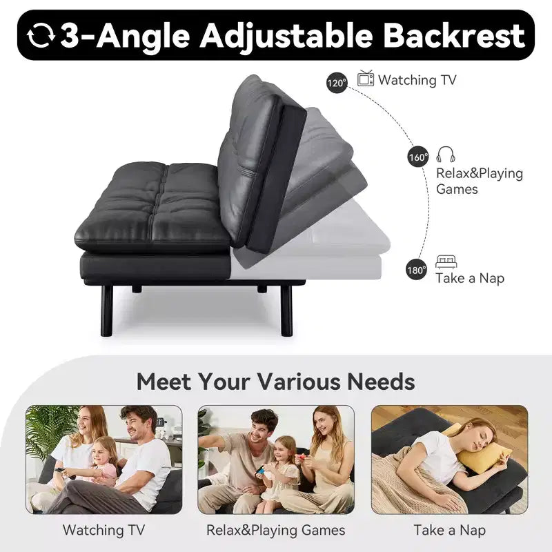 Dyonery 71 Canapé Futon Convertible, Canapé Futon Moderne en Lin avec Coussin Détachable, Dossier et Accoudoirs Réglables