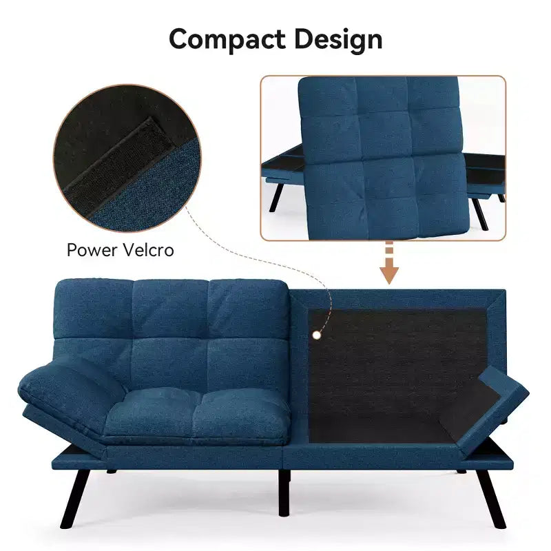 Dyonery 71 Canapé Futon Convertible, Canapé Futon Moderne en Lin avec Coussin Détachable, Dossier et Accoudoirs Réglables
