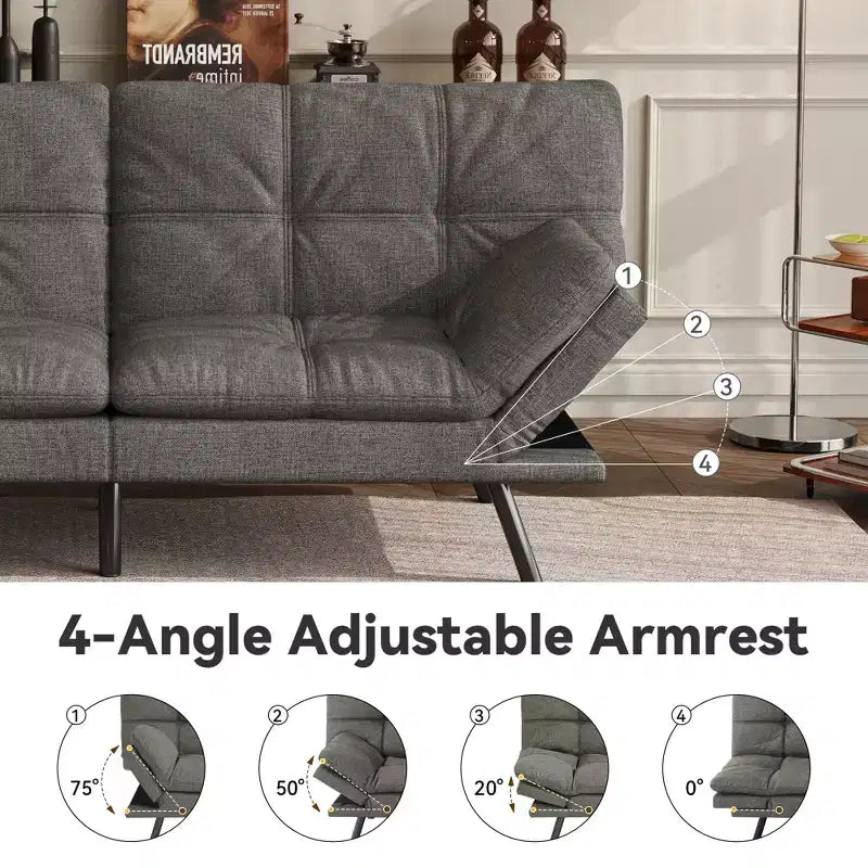 Dyonery 71 Canapé Futon Convertible, Canapé Futon Moderne en Lin avec Coussin Détachable, Dossier et Accoudoirs Réglables