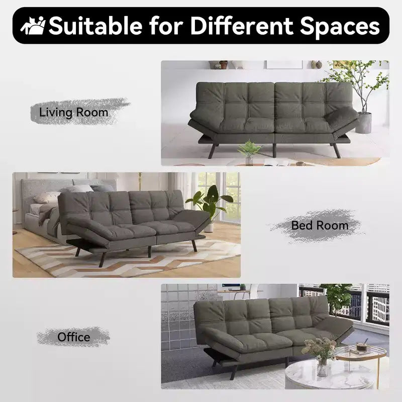 Dyonery 71 Canapé Futon Convertible, Canapé Futon Moderne en Lin avec Coussin Détachable, Dossier et Accoudoirs Réglables