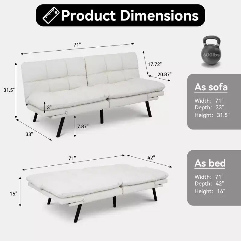 Dyonery 71 Canapé Futon Convertible, Canapé Futon Moderne en Lin avec Coussin Détachable, Dossier et Accoudoirs Réglables