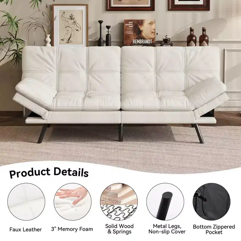 Dyonery 71 Canapé Futon Convertible, Canapé Futon Moderne en Lin avec Coussin Détachable, Dossier et Accoudoirs Réglables