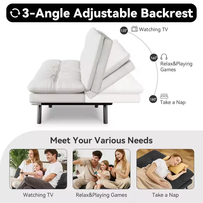 Dyonery 71 Canapé Futon Convertible, Canapé Futon Moderne en Lin avec Coussin Détachable, Dossier et Accoudoirs Réglables