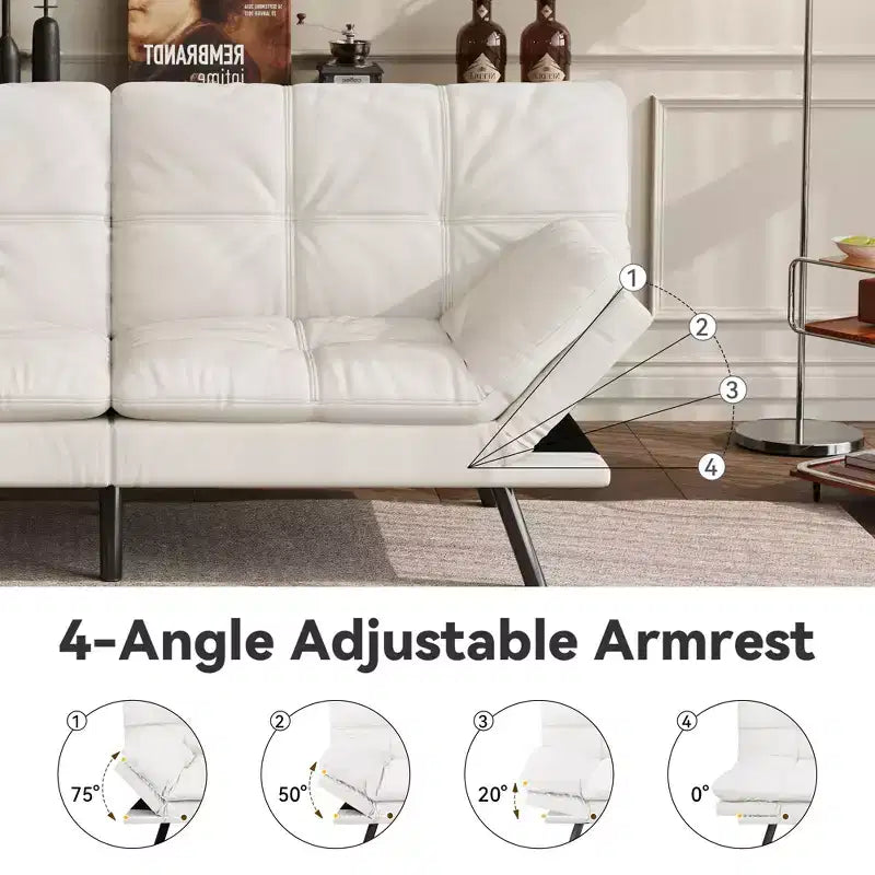 Dyonery 71 Canapé Futon Convertible, Canapé Futon Moderne en Lin avec Coussin Détachable, Dossier et Accoudoirs Réglables
