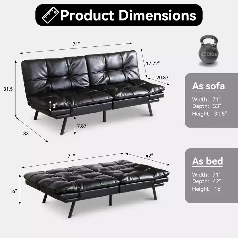 Dyonery 71 Canapé Futon Convertible, Canapé Futon Moderne en Lin avec Coussin Détachable, Dossier et Accoudoirs Réglables