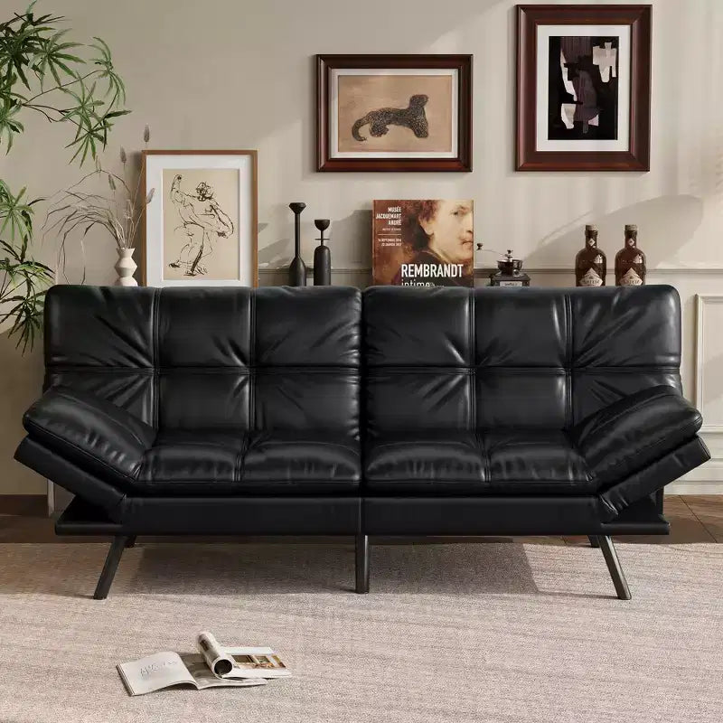 Dyonery 71 Canapé Futon Convertible, Canapé Futon Moderne en Lin avec Coussin Détachable, Dossier et Accoudoirs Réglables