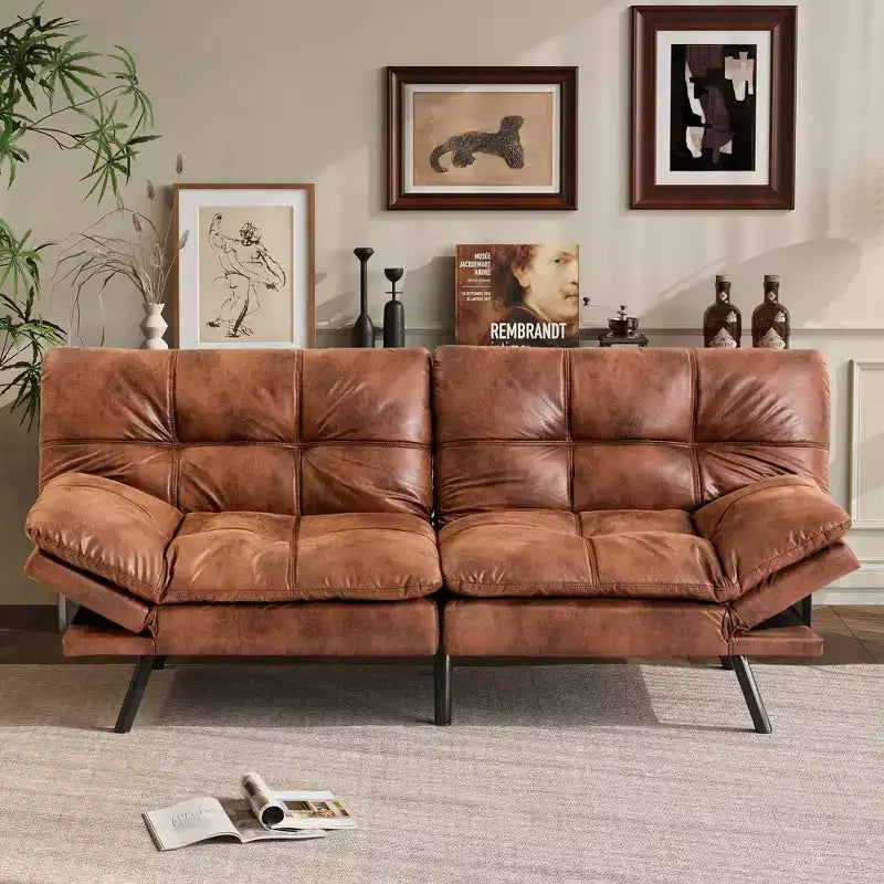 Dyonery 71 Canapé Futon Convertible, Canapé Futon Moderne en Lin avec Coussin Détachable, Dossier et Accoudoirs Réglables