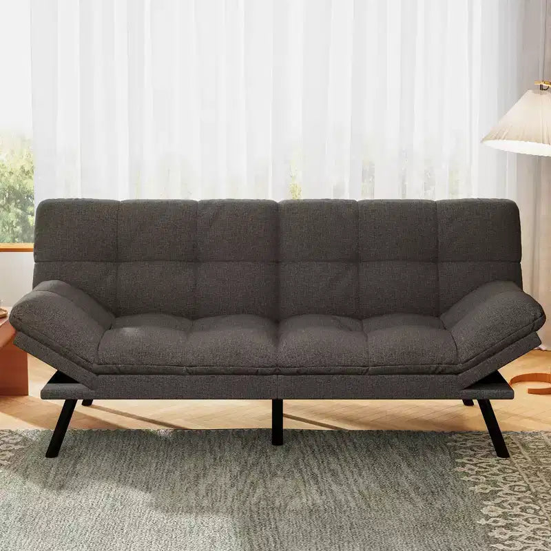 Dyonery 71 Canapé Futon Convertible, Canapé Futon Moderne en Lin avec Coussin Détachable, Dossier et Accoudoirs Réglables