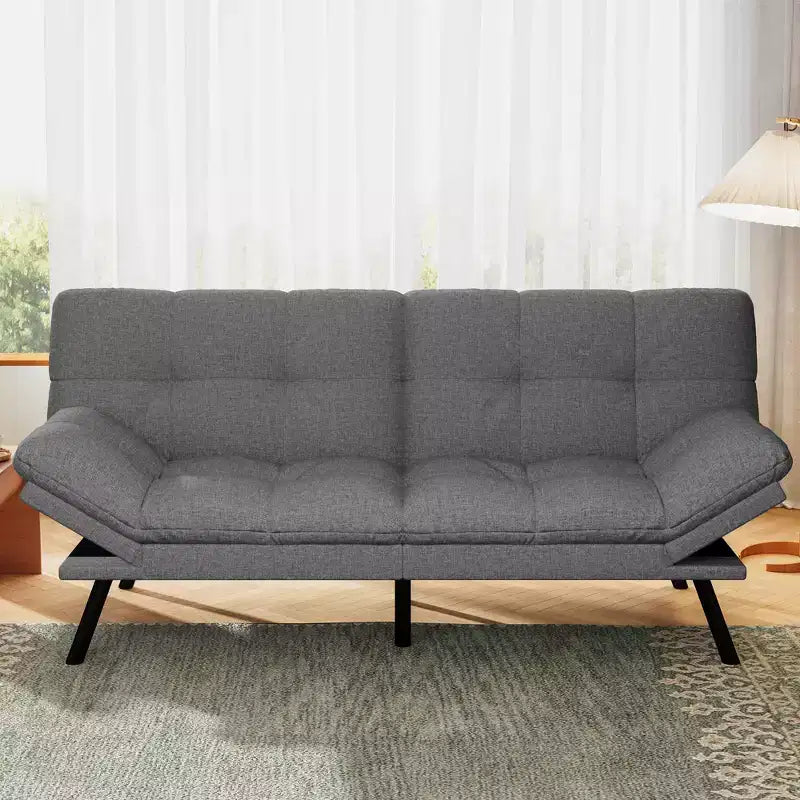 Dyonery 71 Canapé Futon Convertible, Canapé Futon Moderne en Lin avec Coussin Détachable, Dossier et Accoudoirs Réglables
