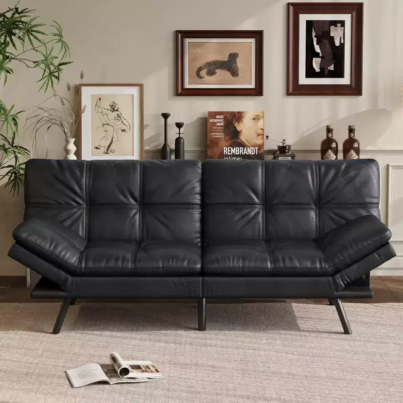 Dyonery 71 Canapé Futon Convertible, Canapé Futon Moderne en Lin avec Coussin Détachable, Dossier et Accoudoirs Réglables