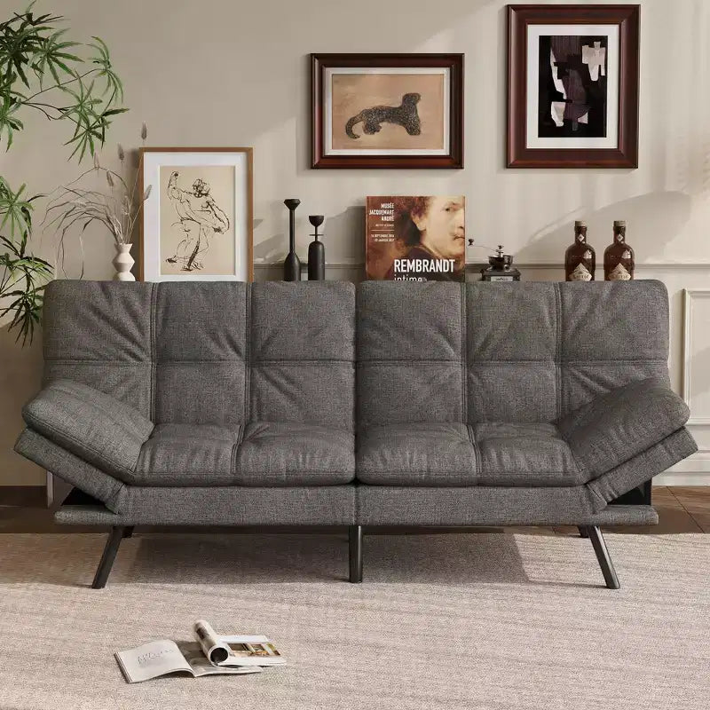 Dyonery 71 Canapé Futon Convertible, Canapé Futon Moderne en Lin avec Coussin Détachable, Dossier et Accoudoirs Réglables