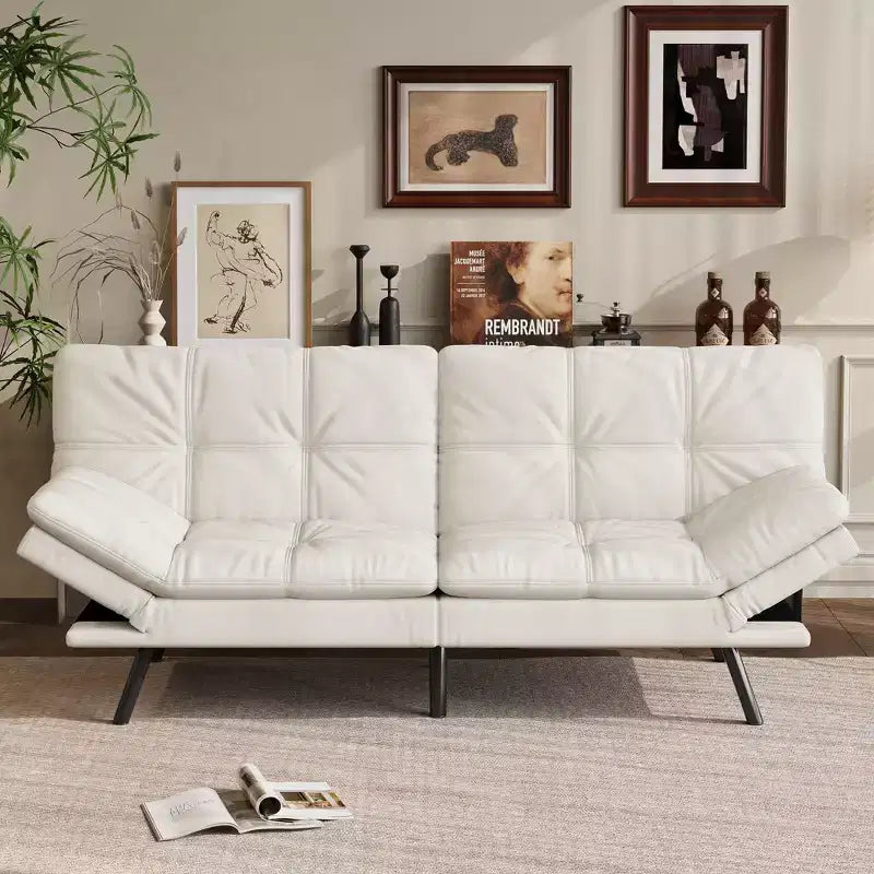 Dyonery 71 Canapé Futon Convertible, Canapé Futon Moderne en Lin avec Coussin Détachable, Dossier et Accoudoirs Réglables