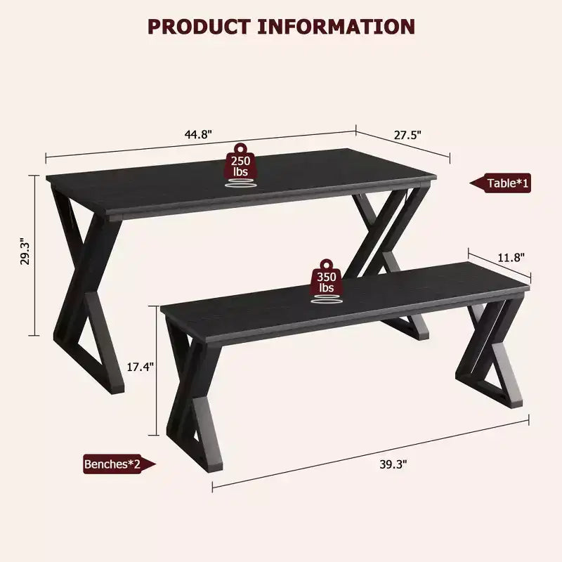 Ensemble table à manger pour 4 personnes, table de cuisine avec cadre en métal robuste, ensemble table de salle à manger rectangulaire avec 2 bancs, peu encombrant pour cuisine, salle à manger