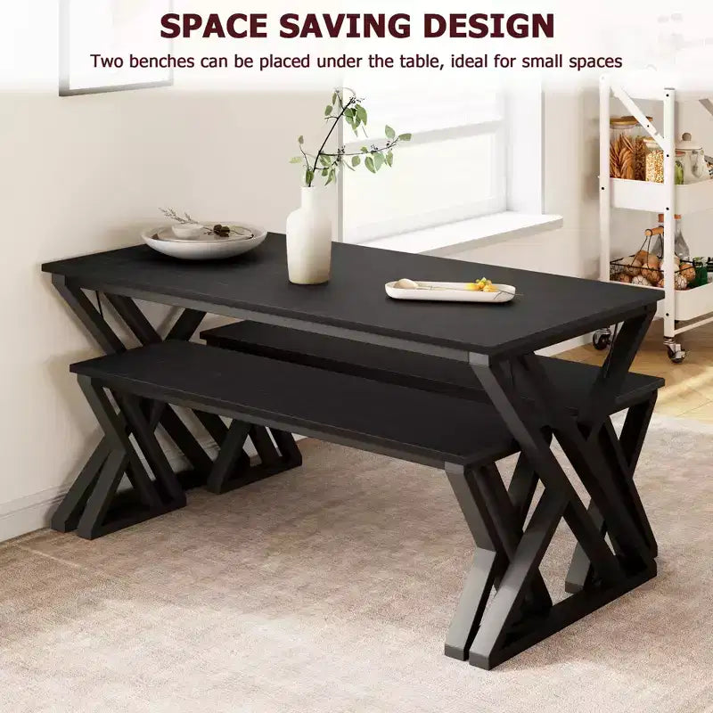 Ensemble table à manger pour 4 personnes, table de cuisine avec cadre en métal robuste, ensemble table de salle à manger rectangulaire avec 2 bancs, peu encombrant pour cuisine, salle à manger