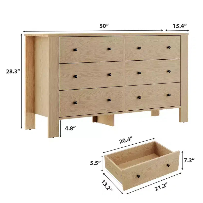 Commodes de chambre, grandes commodes à 6 tiroirs profonds avec poignées en métal, double commodes modernes en bois pour chambre d'enfant, entrée