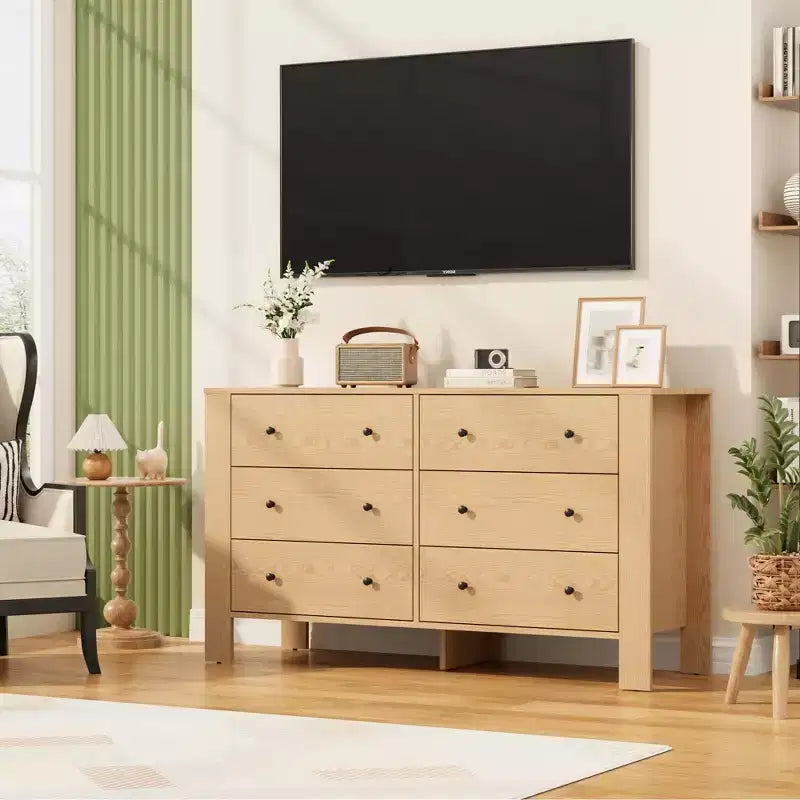 Commodes de chambre, grandes commodes à 6 tiroirs profonds avec poignées en métal, double commodes modernes en bois pour chambre d'enfant, entrée