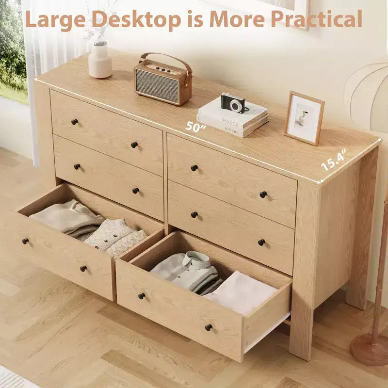 Commodes de chambre, grandes commodes à 6 tiroirs profonds avec poignées en métal, double commodes modernes en bois pour chambre d'enfant, entrée