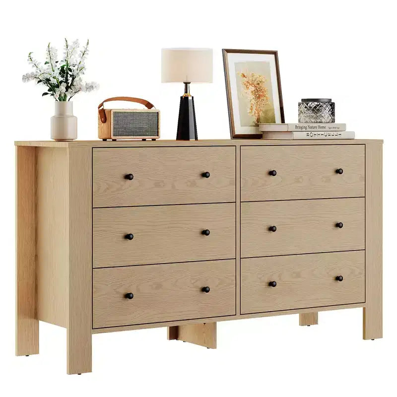 Commodes de chambre, grandes commodes à 6 tiroirs profonds avec poignées en métal, double commodes modernes en bois pour chambre d'enfant, entrée