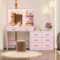 61 Pink Makeup Vanity Desk with Mirror & Lights, 8 Storage Drawers, 2-Tier Shelves, Adjustable 3-Mode LED, Sturdy MDF for Bedroom