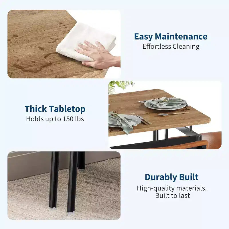Ensemble de salle à manger 5 pièces avec table en bois et 4 chaises rembourrées en similicuir, cadre en métal industriel, ensemble de cuisine et salle à manger compact.