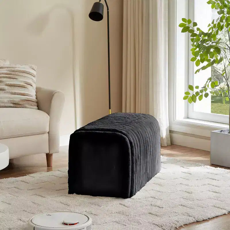 Banc de rangement ottoman pour animaux de compagnie en velours côtelé avec niche pour chat, pour le salon, l'entrée et la chambre à coucher, Noir