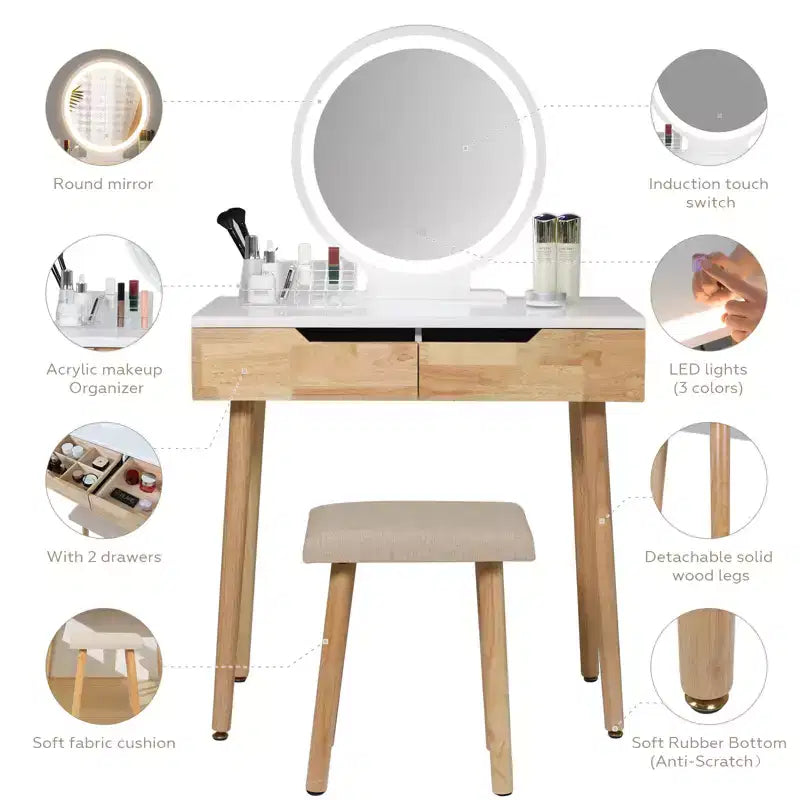 Coiffeuse 31,5 po avec miroir à DEL