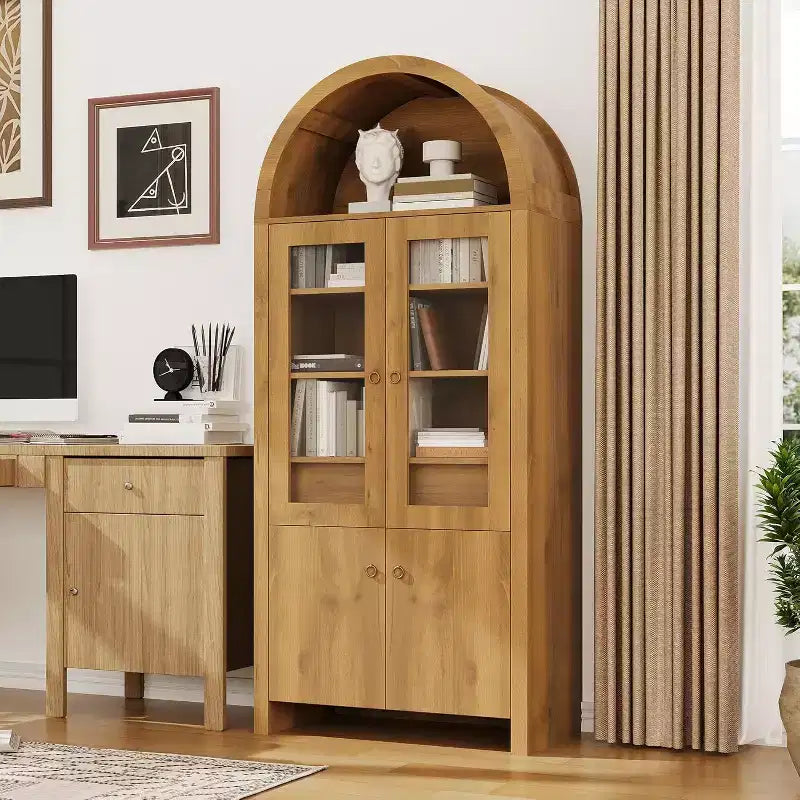 71-Inch Tall Farmhouse Arched Pantry Cabinet, Wooden Storage Cupboard with Acrylic Doors and Adjustable Shelves, Sturdy Frame for Kitchen