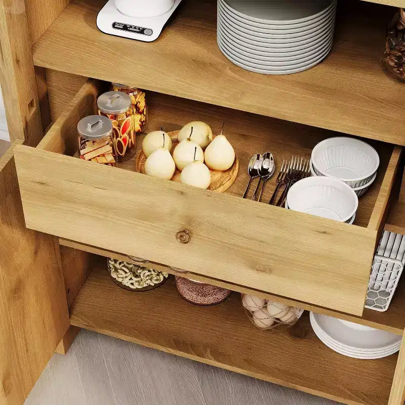 Armoire de cuisine arquée de style campagnard de 180 cm de haut, meuble de rangement en bois avec portes en acrylique et étagères réglables, cadre robuste pour la cuisine